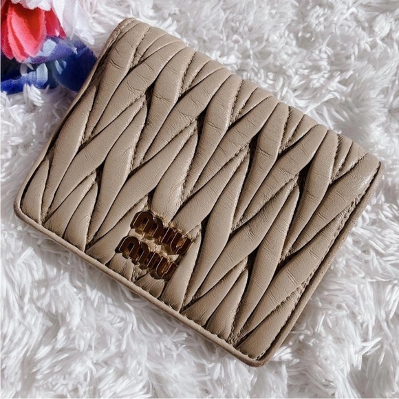 Miu Miu Handbags - Miu Miu Taupe Quilted Wallet